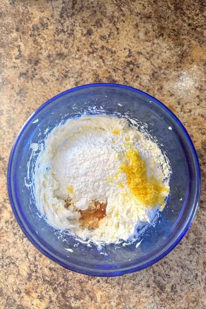 Ingredients mixed in a bowl ready for baking.