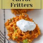 Guide to making peas and carrots fritters with a dollop of creamy sauce.