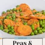 A bowl of peas and carrots garnished with fresh herbs, presented as a recipe from stetted.com.