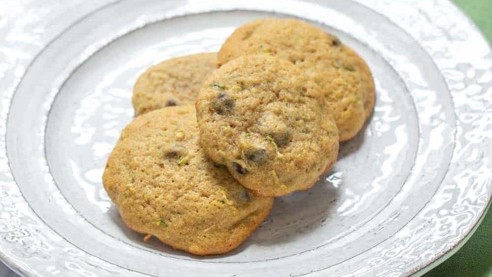 zucchini chocolate chip cookies on a plate