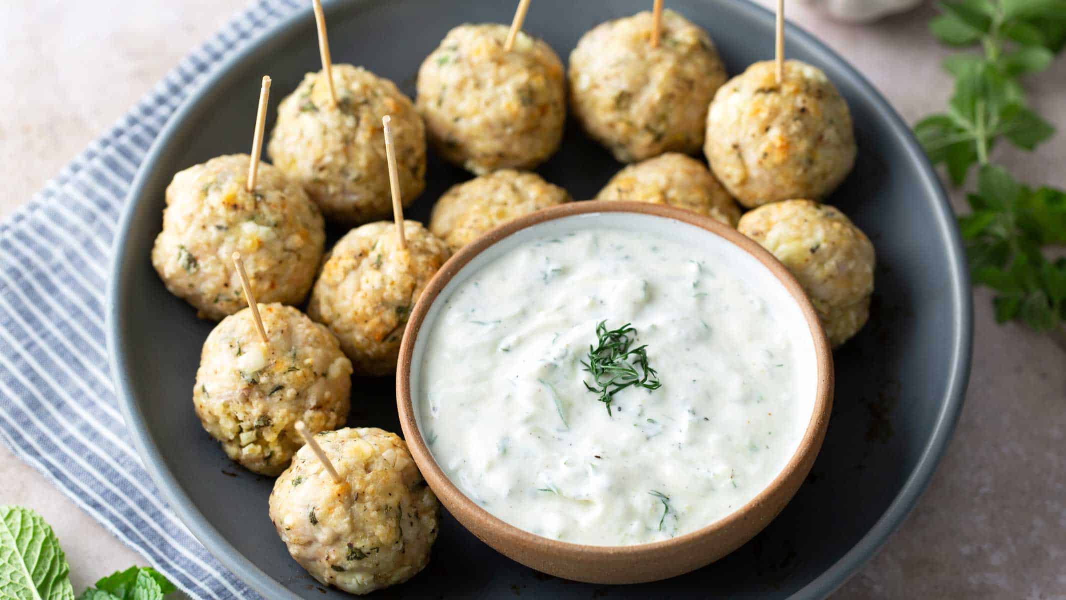 Juicy turkey meatballs seasoned with Greek herbs.