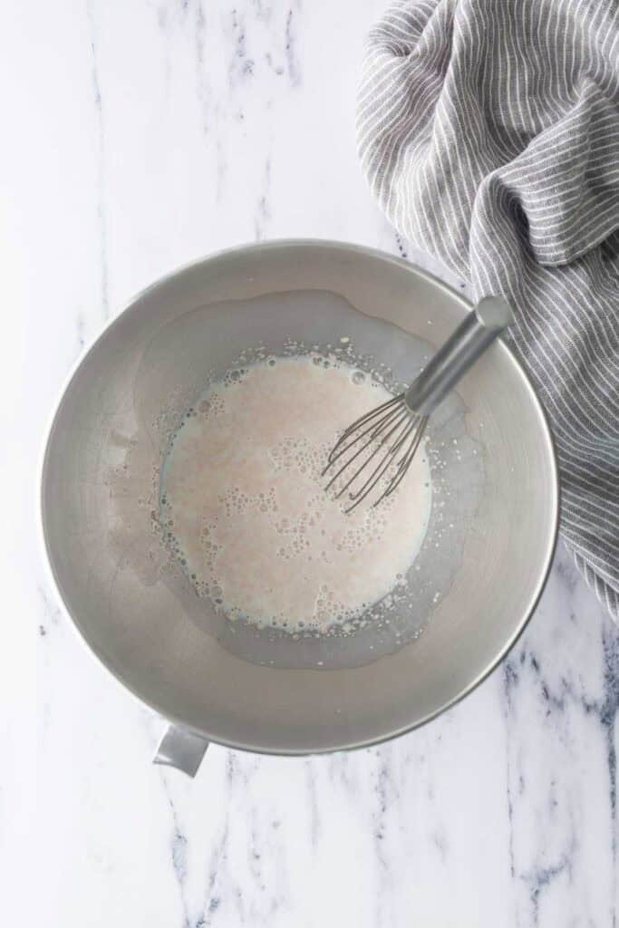 Yeast foaming in a mixer bowl.